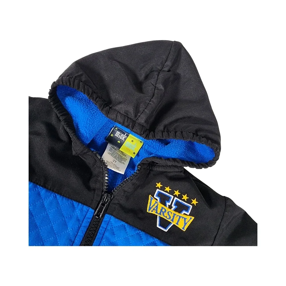 Mick Mack LTD‎ Toddler Boy 2T Black Blue Varsity Hooded Fleece Lined Jacket